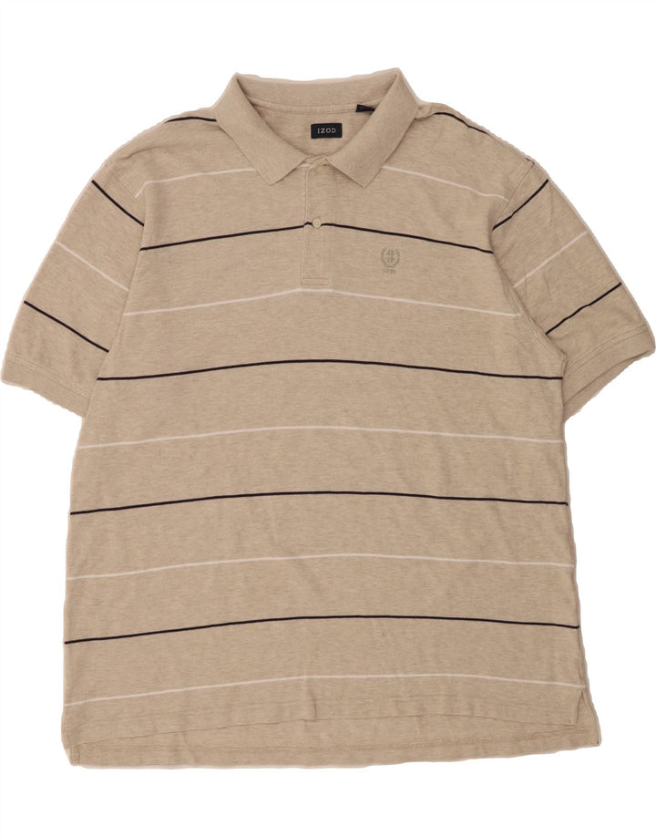 IZOD Mens Polo Shirt 2XL Grey Striped Cotton Vintage Izod and Second-Hand Izod from Messina Hembry 