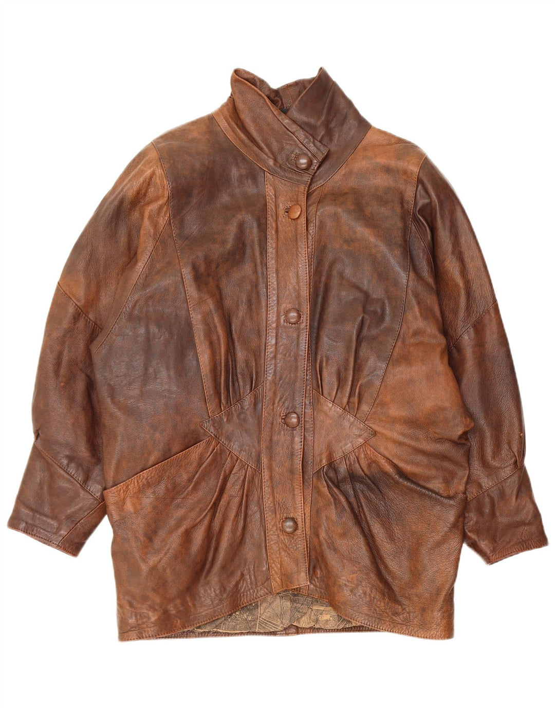 Vintage kvinders oversize læderjakke UK 10 Lille brunt læder
