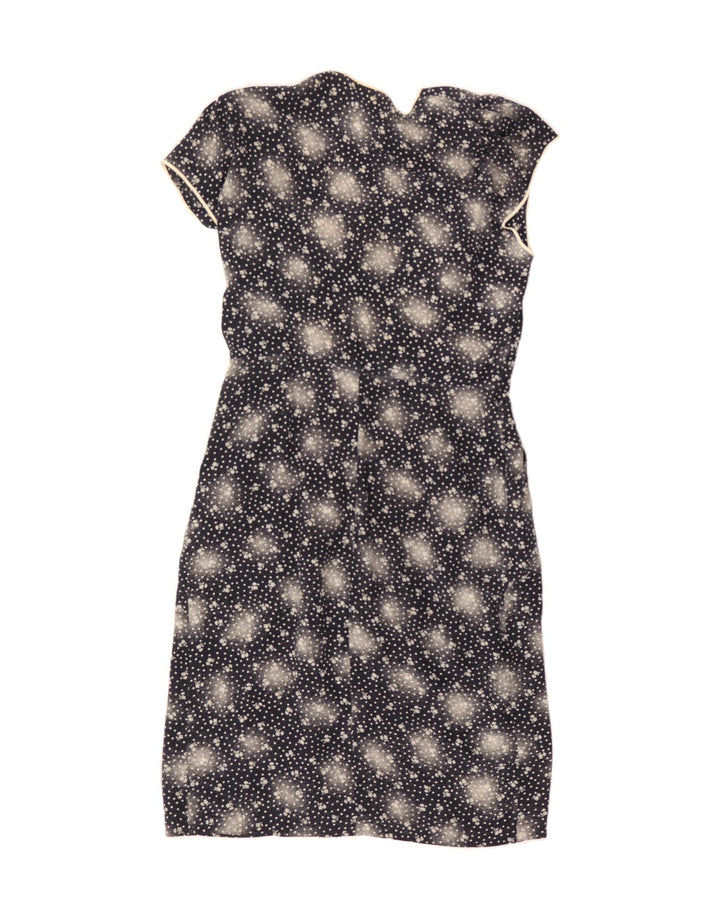 VINTAGE Womens Basic Dress UK 16 Large Navy Blue Spotted Vintage Vintage and Second-Hand Vintage from Messina Hembry 