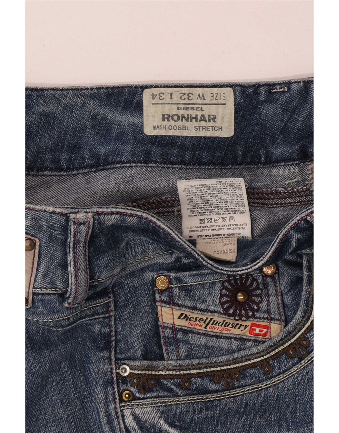 Diesel Dame Ronhar Straight Jeans W32 L34 Blå Bomuld