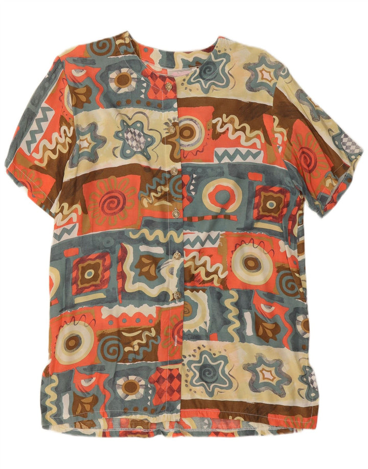 Vintage dameskjorte bluse UK 14 Medium Flerfarvet Geometrisk