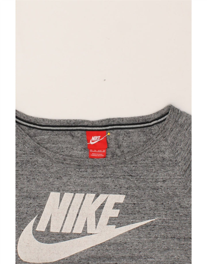 NIKE Womens Graphic Sweatshirt Jumper UK 6 XS Grey Flecked Vintage Nike and Second-Hand Nike from Messina Hembry 