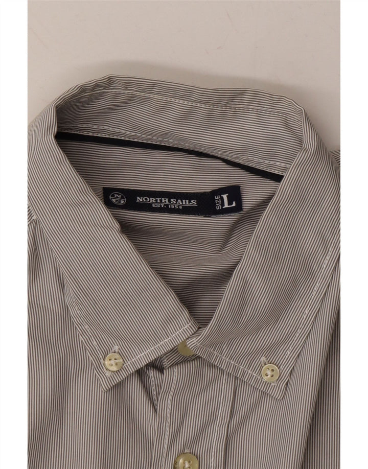 NORTH SAILS Mens Shirt Large Grey Pinstripe Cotton Vintage North Sails and Second-Hand North Sails from Messina Hembry 