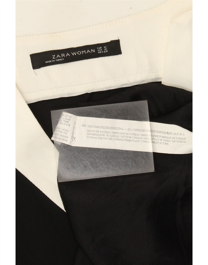 Zara Dame Top Langærmet UK 14 Medium Sort Colourblock Viscose