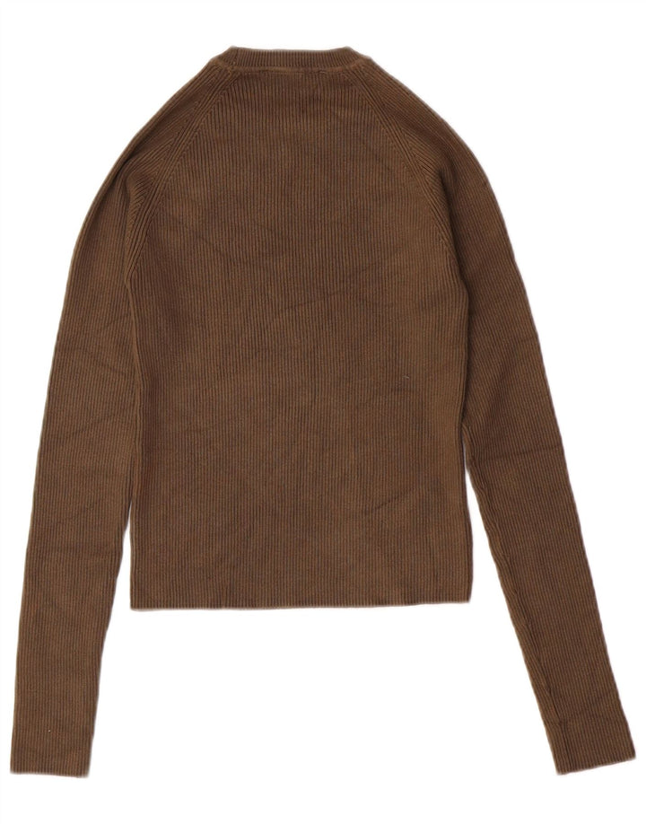 ZARA Dame Crop Crew Neck Jumper Sweater UK 8 Small Khaki