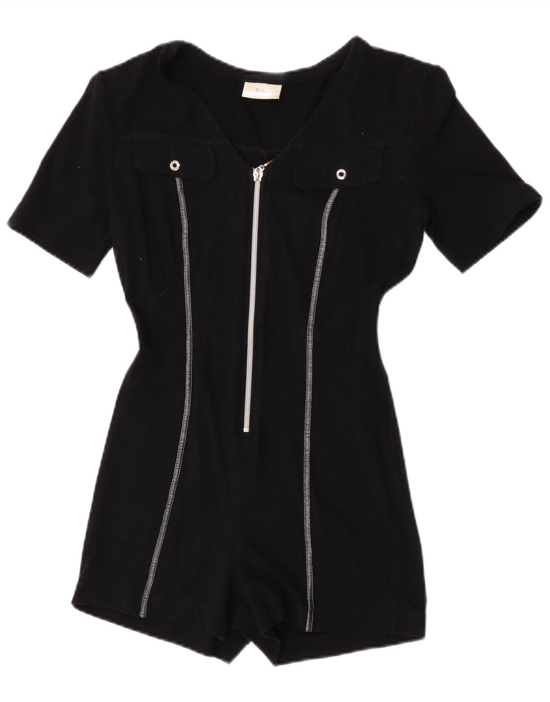 Sisley Kvinder Kortærmet Playsuit UK 12 Medium Sort Bomuld