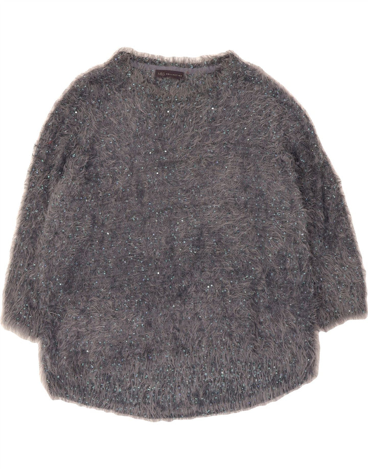 MARKS & SPENCER Womens Boat Neck Jumper Sweater US 18 XL  Grey Flecked Vintage Marks & Spencer and Second-Hand Marks & Spencer from Messina Hembry 