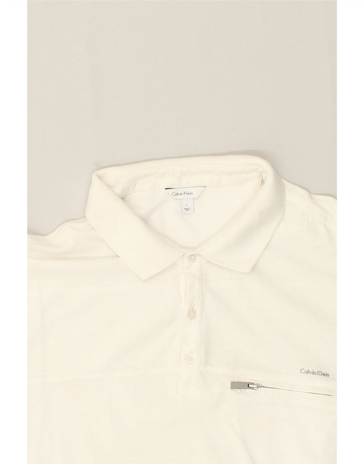 CALVIN KLEIN Mens Polo Shirt Large White Cotton | Vintage Calvin Klein | Thrift | Second-Hand Calvin Klein | Used Clothing | Messina Hembry 