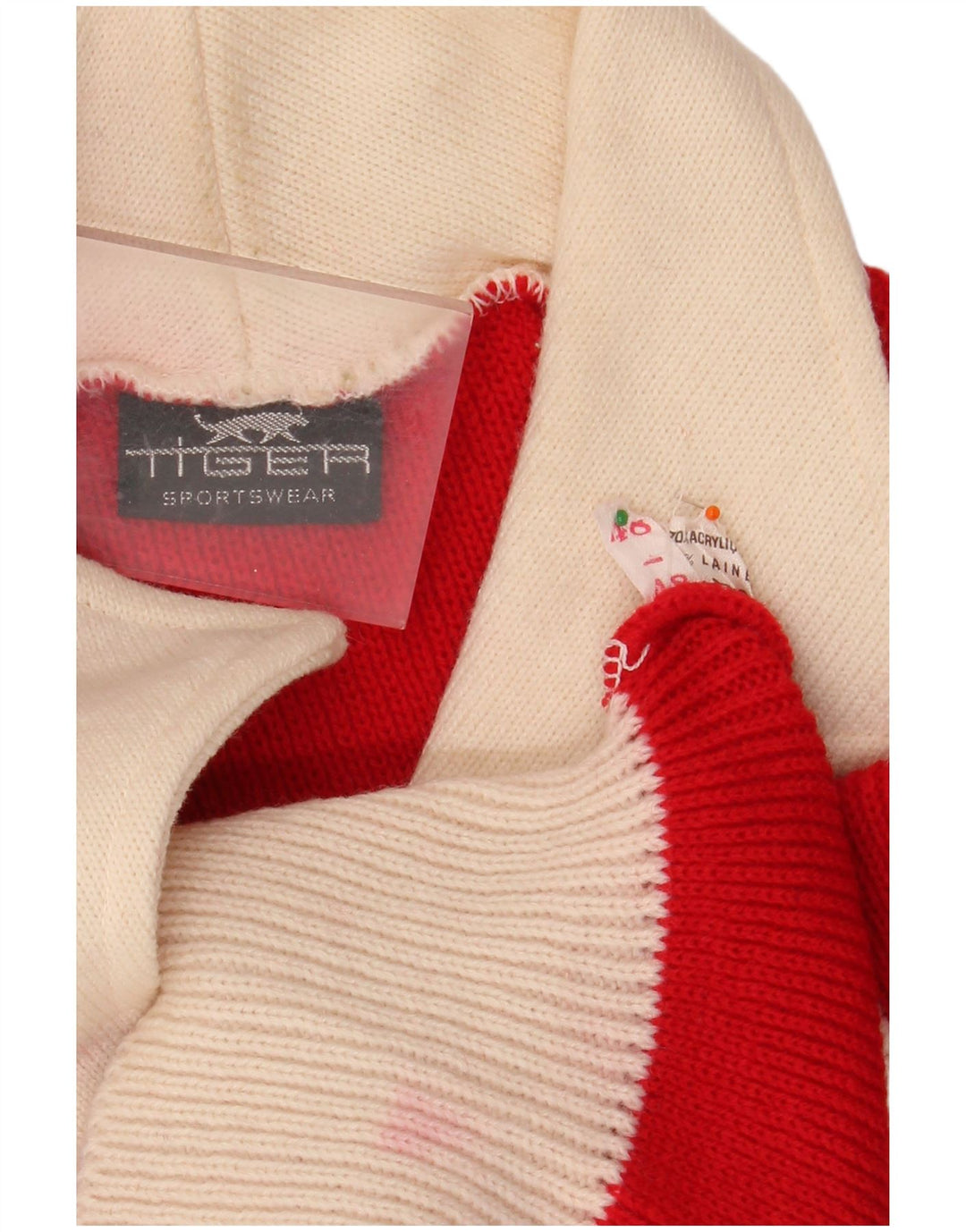 VINTAGE Dame Polo Neck sweater IT 48 XL Rød Colourblock Akryl