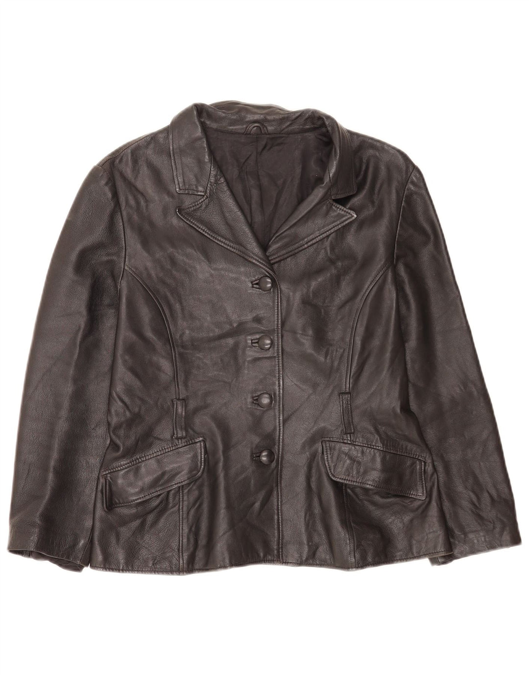 Vintage dame 4-knaps læder blazerjakke UK 14 Medium Black Classic