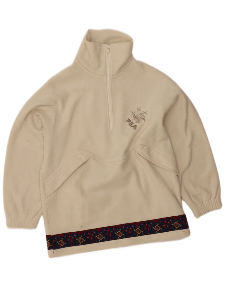 FILA Dame grafisk lynlås hals Fleece Jumper IT 46 Stor Off White Geometrisk