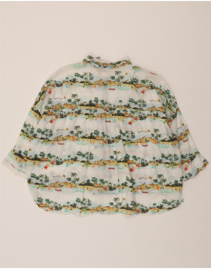 ZARA Oversized skjortebluse til kvinder UK 14 Medium White Floral Hawaiian