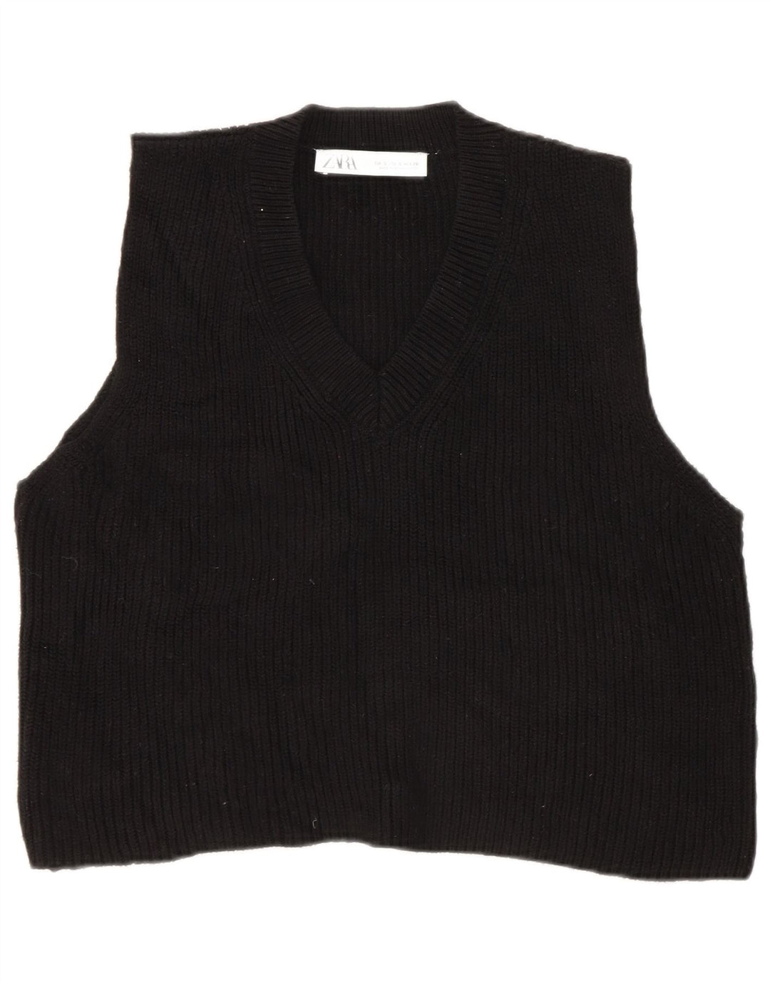 Zara Dame Crop Vest Tank Top UK 10 Small Black