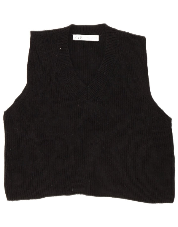 Zara Dame Crop Vest Tank Top UK 10 Small Black