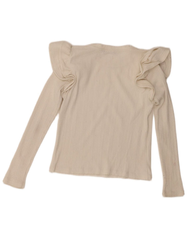 Zara Womens Flæse Front Top Langærmet UK 10 Small Off White