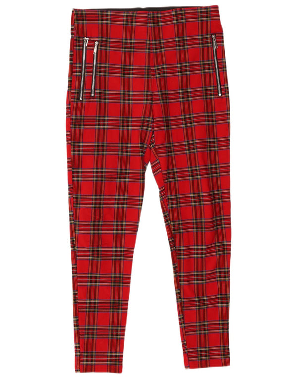Zara Womens Skinny Casual Trousers Large W30 L26 Red Plaid