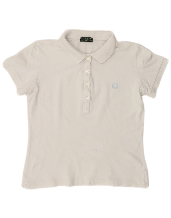 Fred Perry Womens Crop Polo Shirt UK 12 Medium White Bomuld