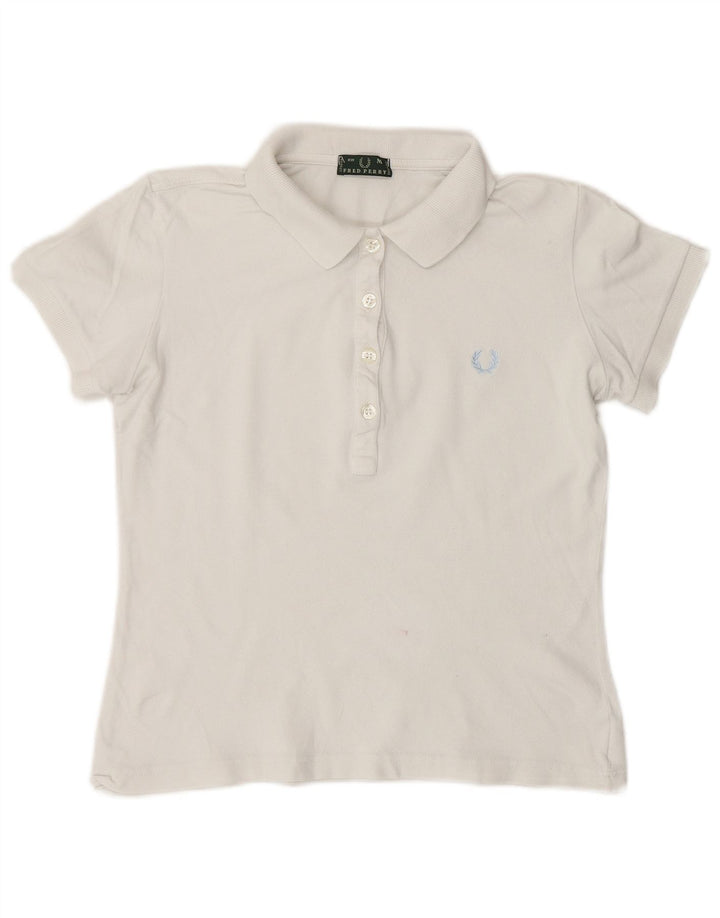Fred Perry Womens Crop Polo Shirt UK 12 Medium White Bomuld