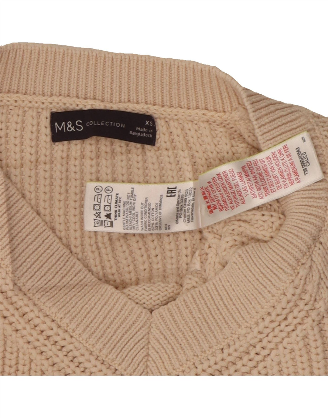 MARKS & SPENCER Womens Oversized V-Neck Jumper Sweater UK 6 XS Beige Vintage Marks & Spencer and Second-Hand Marks & Spencer from Messina Hembry 