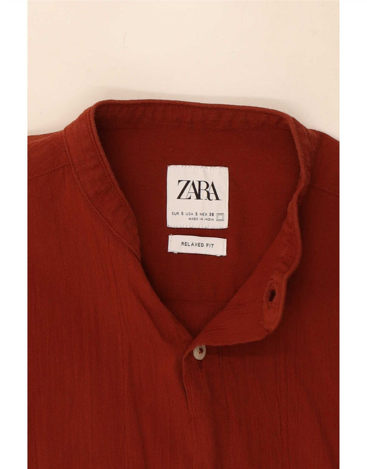 Zara Herre Relaxed Fit skjorte, lille rødbrun