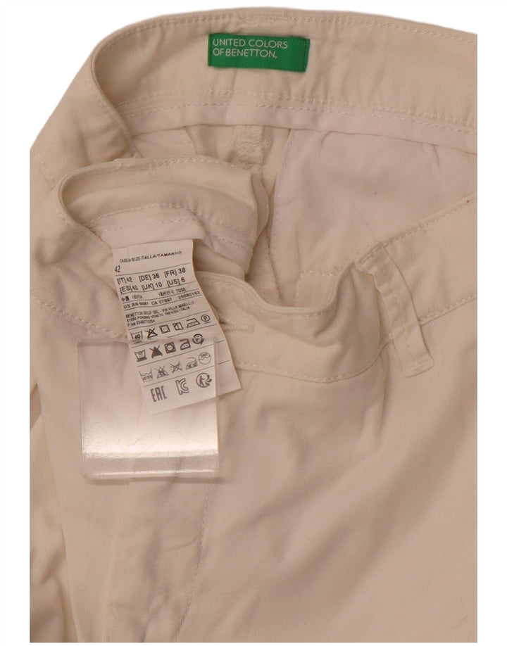 BENETTON Lige Chinobukser til kvinder UK 10 Small W28 L28 White Bomuld