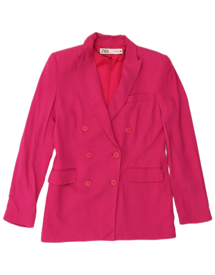 ZARA Dame Loose Fit Double Breasted Blazer Jacket UK 6 XS Pink Viscose