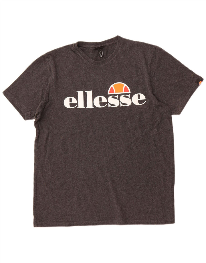 ELLESSE Dame Grafisk T-Shirt Top UK 14 Stor Grå Bomuld