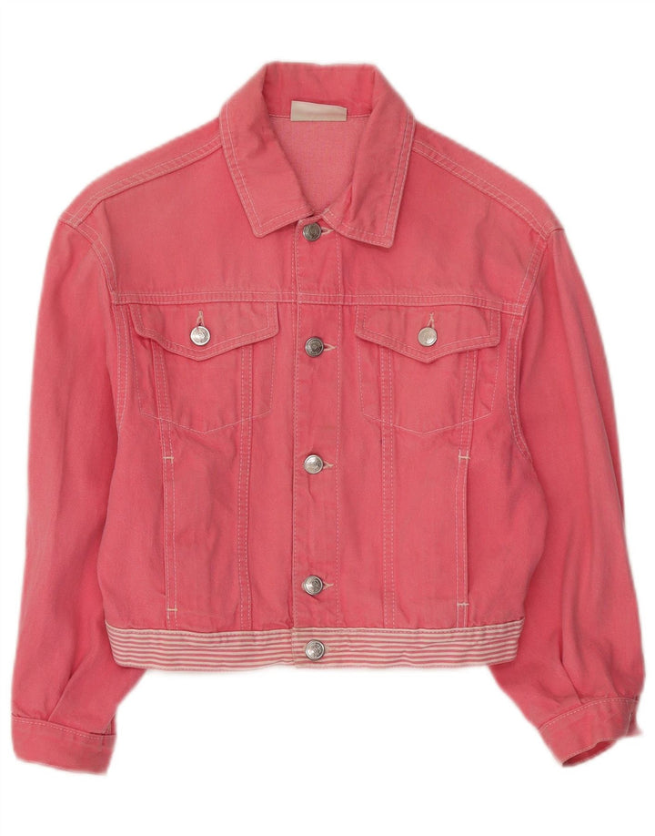 BENETTON Girls Graphic Denim Jacket 11-12 Years Pink Viscose