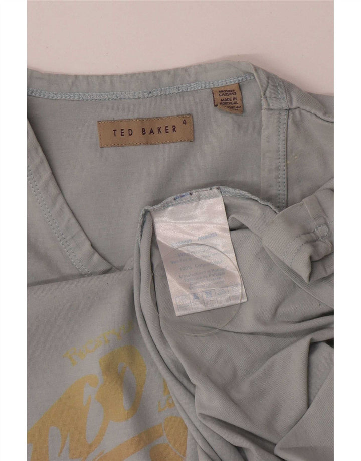 Ted Baker Herre Grafisk T-Shirt Top Størrelse 4 Stor Blå Bomuld
