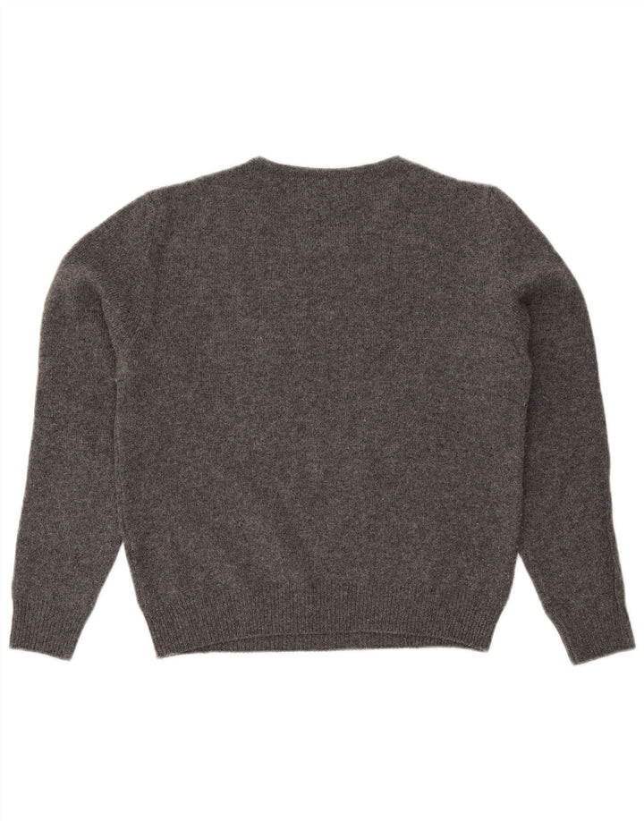 VINTAGE Dame sweater med rund hals, UK 14 Medium Grey Argyle/Diamond