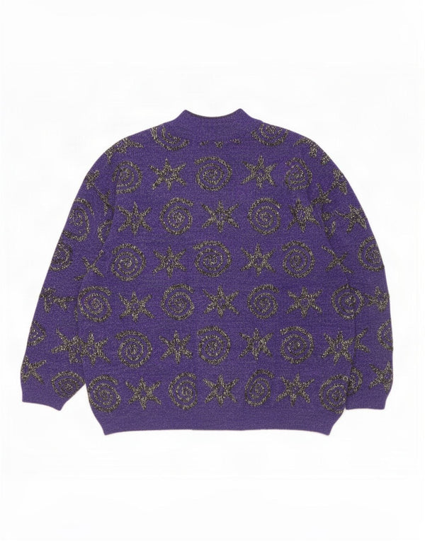Vintage kvinders abstrakt mønster Turtle Neck sweater UK 20 2XL Lilla