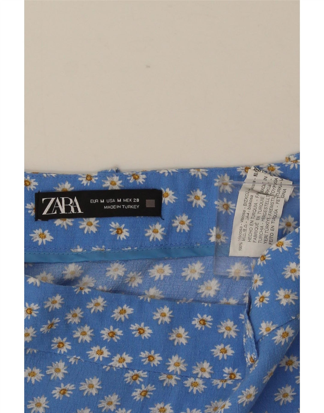 Zara Dame Mini-nederdel Medium W28 Blue Floral Viscose