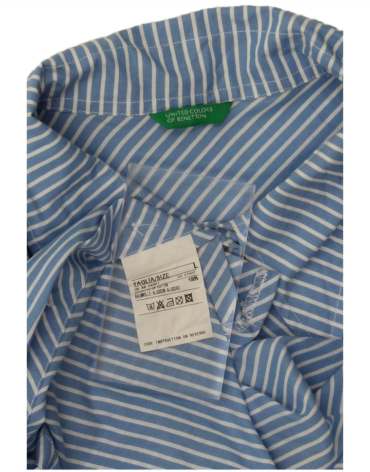 BENETTON Womens Shirt UK 16 Large Blue Striped Cotton