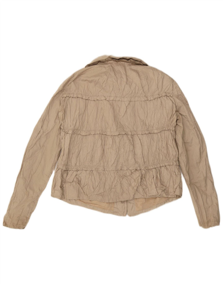 Zara Womens Crop Bomber Jacket UK 14 Large Beige Bomuld