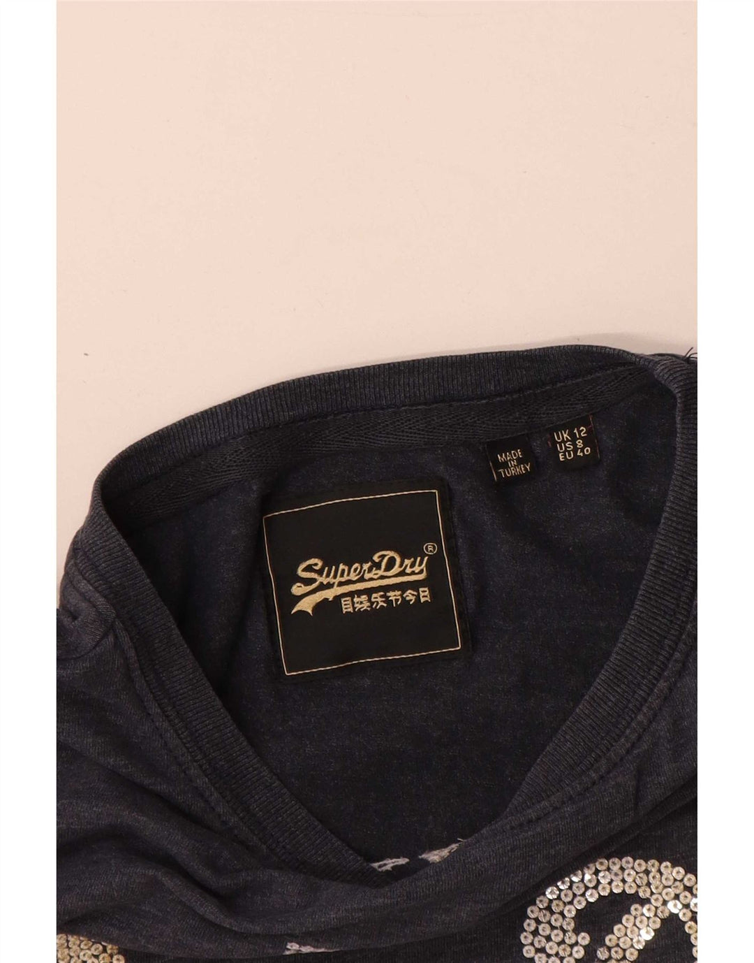 Superdry Grafisk T-shirt top til kvinder UK 12 Mellemgrå