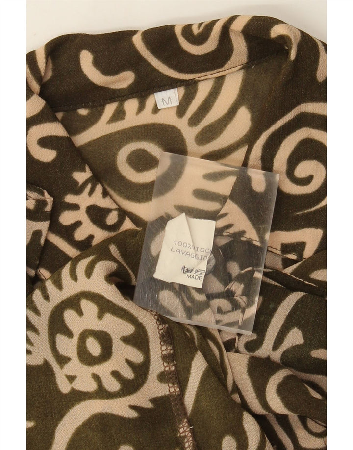 Vintage kvinders oversize abstrakt mønster skjortebluse UK 14 Medium Khaki