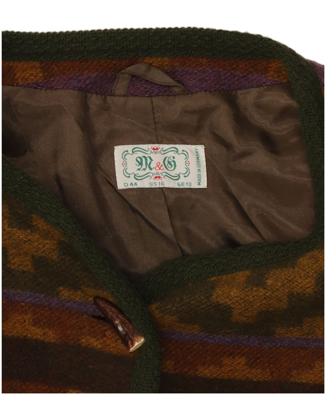 Vintage dame cardigan sweater UK 18 XL Flerfarvet geometrisk uld