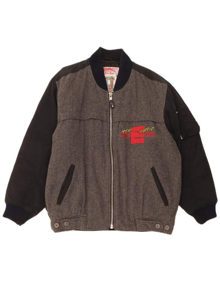 Life Line Herre Graphic Bomber Jacket UK 38 Medium Grey Colourblock Wool
