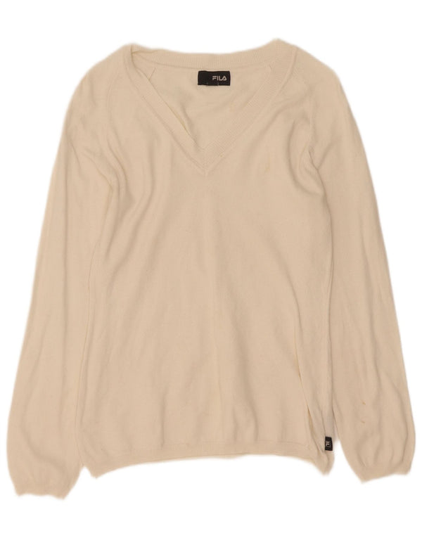 Fila Dame V-hals sweater UK 14 Large Off White Bomuld