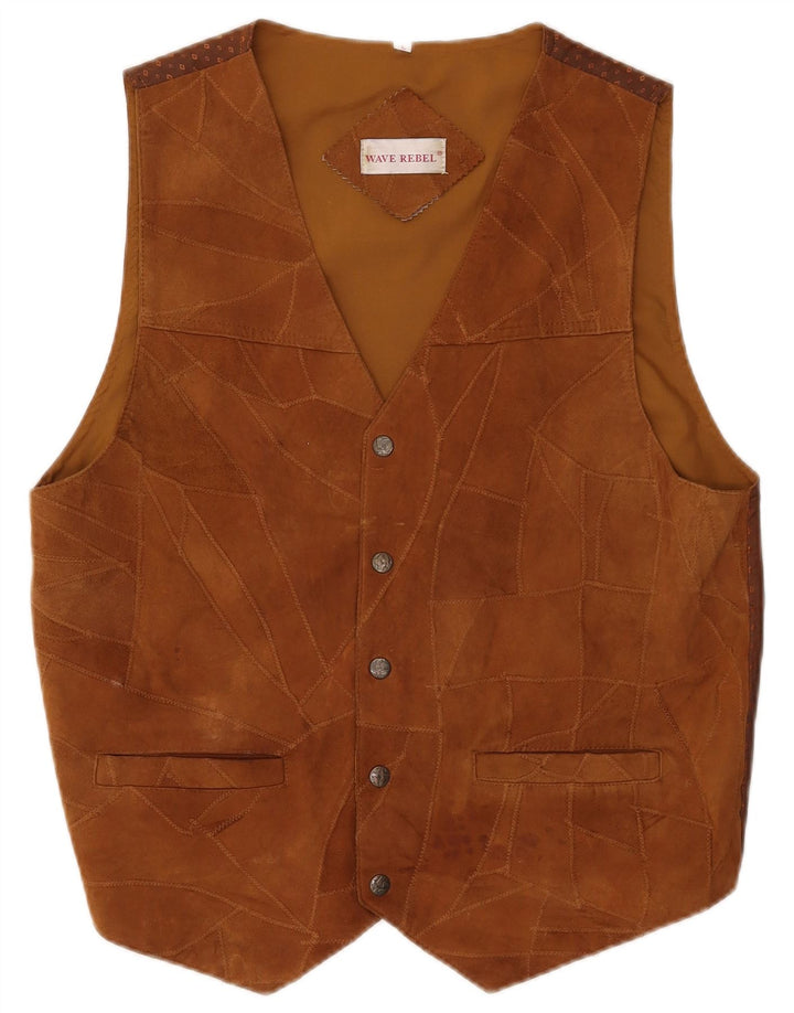 VINTAGE Herre ruskindsvest Stor brun patchwork læder