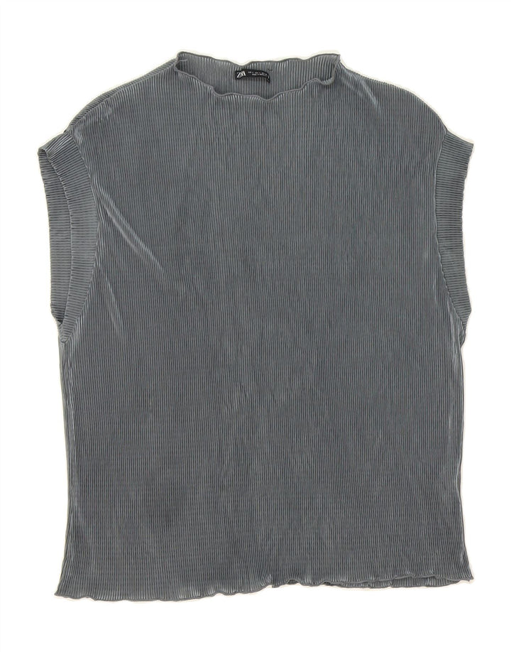 ZARA Womens Blouse Top UK 14 Large Grey Pinstripe Polyester Vintage Zara and Second-Hand Zara from Messina Hembry 