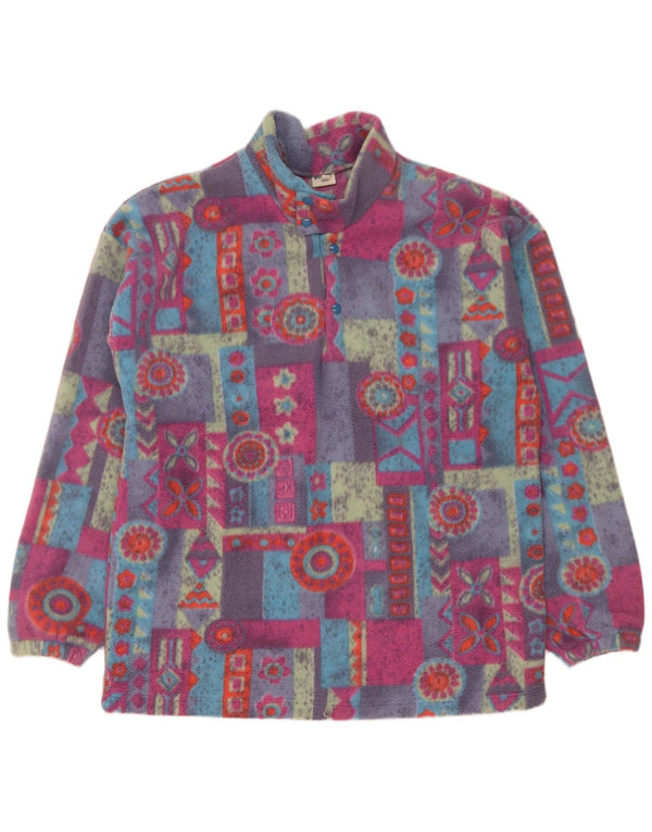 Vintage Herre Button Neck Fleece Jumper XL Flerfarvet Geometrisk Polyester