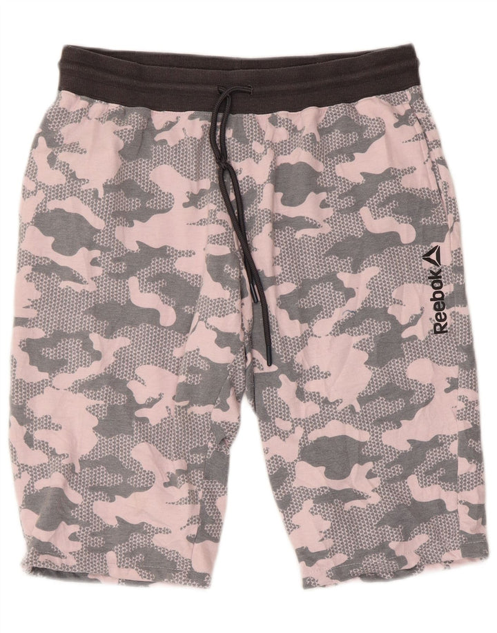REEBOK sportsshorts til kvinder UK 14 Medium Grey Camouflage Polyester