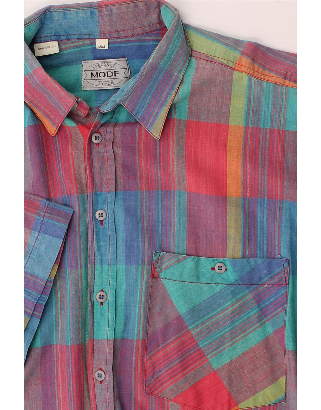 ELEGANCE Mens Short Sleeve Shirt Size 43/44 XL Blue Check Cotton Vintage Elegance and Second-Hand Elegance from Messina Hembry 