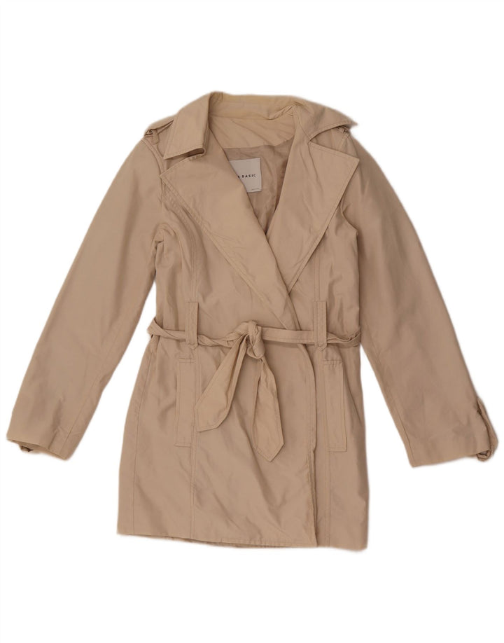 Zara Kvinder Kort Trench Coat UK 10 Lille Beige Bomuld