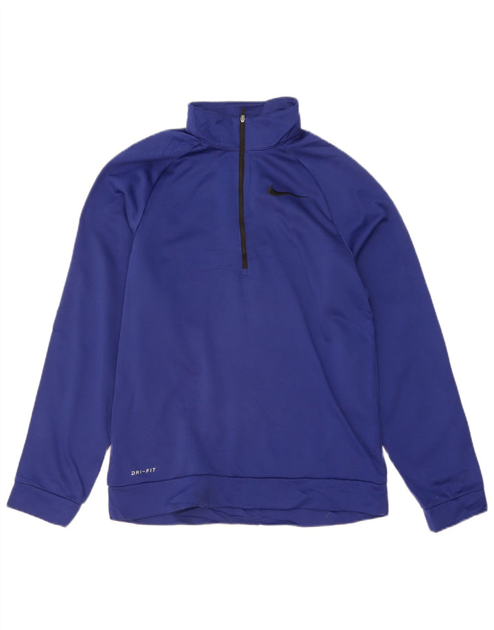 NIKE Herre Dri Fit Sweatshirt med lynlås, lille blå polyester