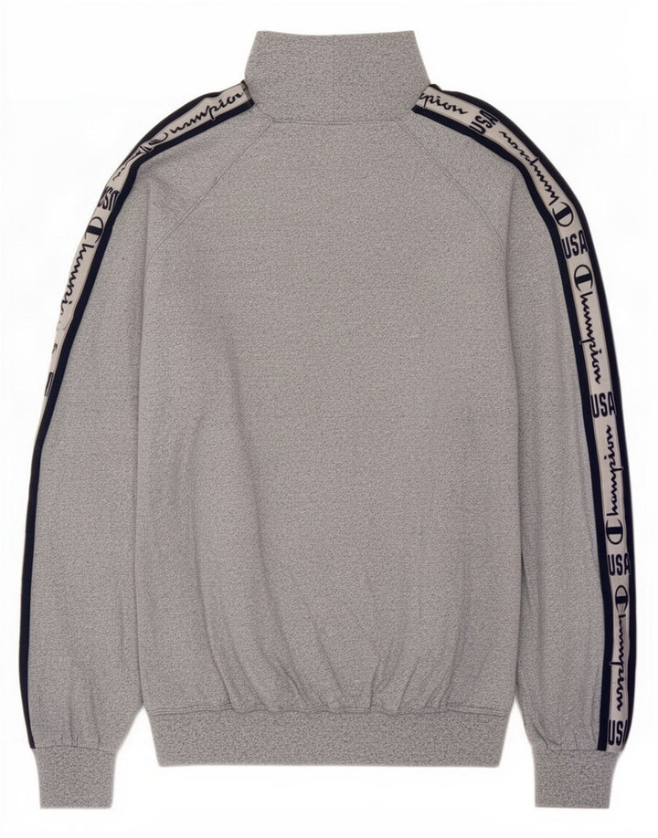 Champion Herre Zip Neck Sweatshirt Jumper Large Grå