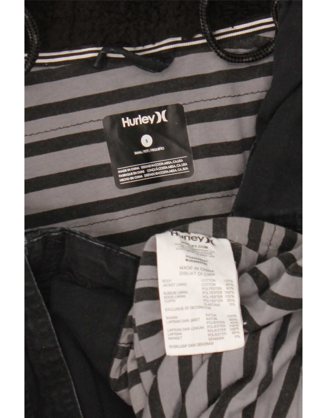 Hurley Herre Hooded Parka Jacket UK 36 Small Black Bomuld