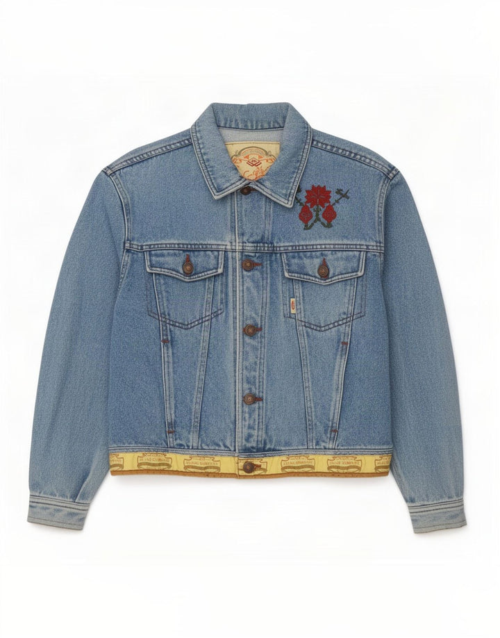 Vintage Herre denimjakke UK 14 Medium Blue Floral