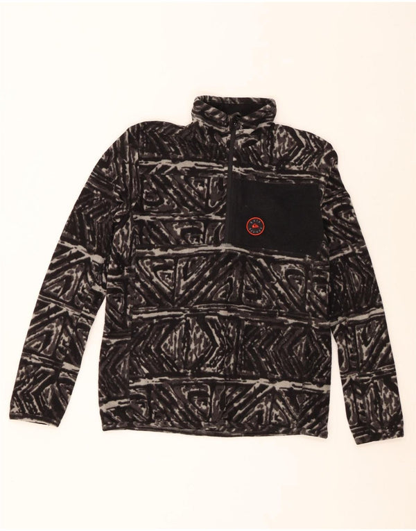 Quiksilver Boys Zip Neck Fleece Jumper 13-14 Years Large Black Geometric